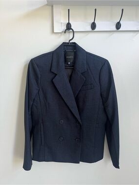 Dynamite Women's Double-Breasted Dark Navy Textured Blazer